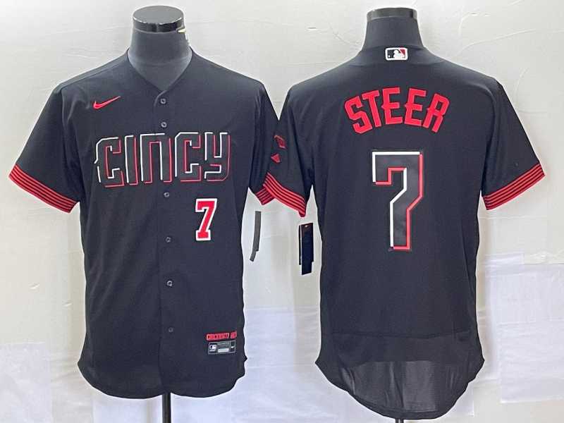 Men's Cincinnati Reds Spencer Steer Number Black 2023 City Connect Flex Base Stitched Jersey1